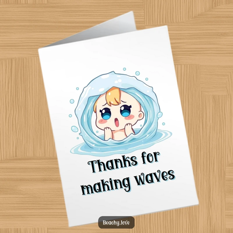 Funny Free Printable Thank You Card: Character playfully splashed by water, expressing thanks with a humorous twist.