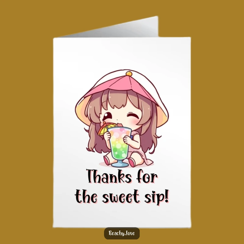 Free Printable Thank You Card: Sipping Character Funny Drink Gift