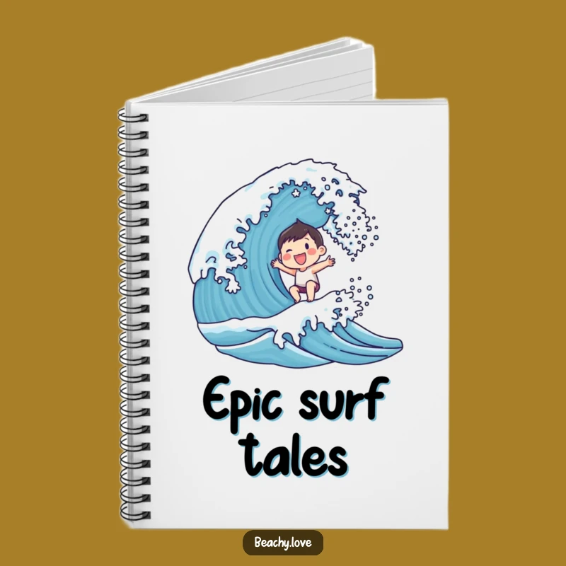 Funny Joyful Wave Rider Notebook - Smiling Character Surfing Journal