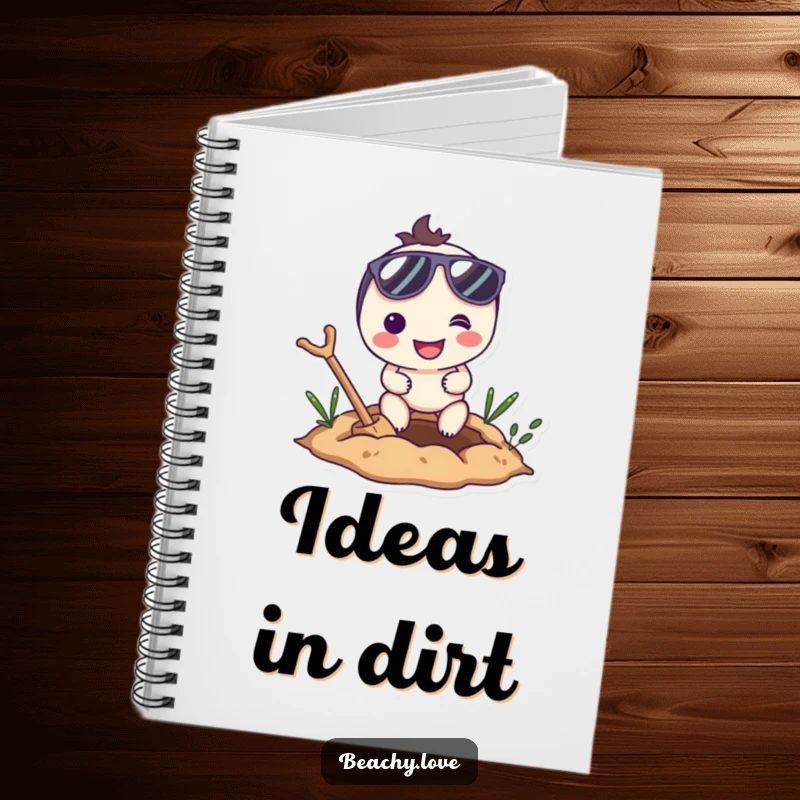 Funny notebook with a smiling character wearing sunglasses, enthusiastically digging a hole, perfect for journaling and planning projects.