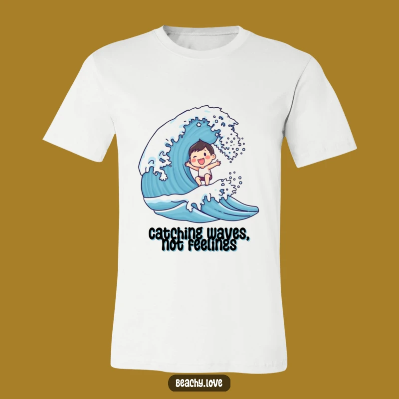 Funny Joyful Wave Rider T-Shirt - Smiling Character Surfing Tee