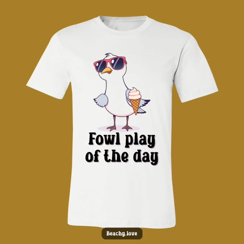 Funny Seagull T-Shirt - Sunglasses Ice Cream Thief, Beach Humor Tee