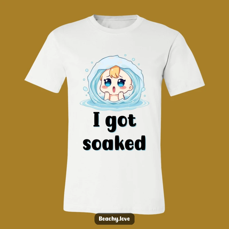 Funny Surprised Character Water Splash T-Shirt - Hilarious Beach Humor Tee
