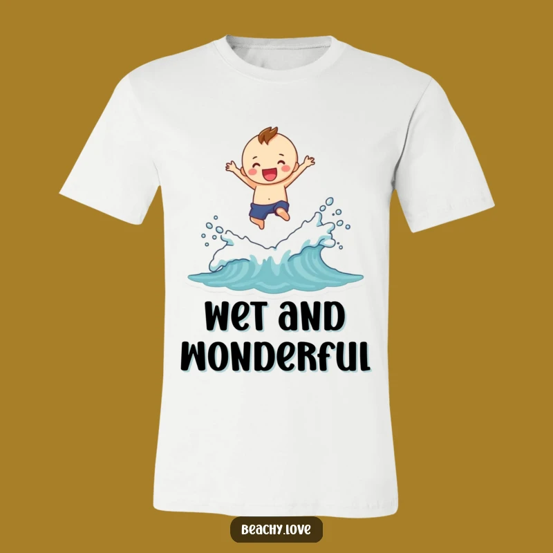 Funny Splash T-Shirt: Cheerful Figure's Big Wave Jump Tee