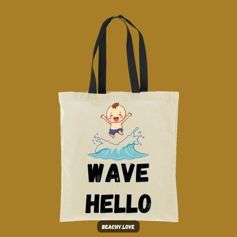 Funny Splash Tote Bag: Cheerful Figure's Big Wave Carryall